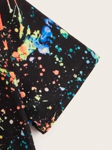 SHEIN Summer Knitted Casual Style Short Sleeve Round Neck Tween Boys' Reflective Ink Splatter Print T-Shirt - Multicolor - View 3