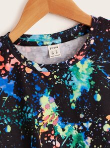 SHEIN Summer Knitted Casual Style Short Sleeve Round Neck Tween Boys' Reflective Ink Splatter Print T-Shirt - Multicolor - View 4