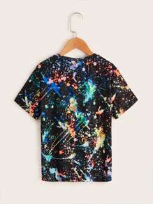 SHEIN Summer Knitted Casual Style Short Sleeve Round Neck Tween Boys' Reflective Ink Splatter Print T-Shirt - Multicolor - View 2