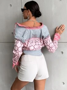 SHEIN Privé Graphic Print Button Up Blouse - Multicolor - View 2