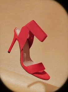 Minimalist Ankle Strap Stiletto Heeled Sandals - Red - View 2