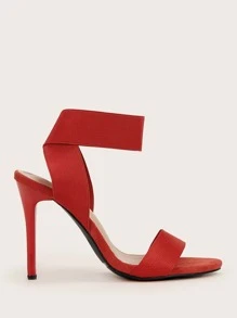 Minimalist Ankle Strap Stiletto Heeled Sandals - Red - View 4