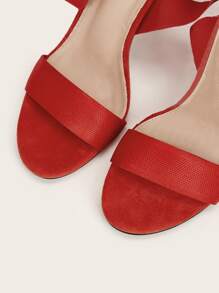 Minimalist Ankle Strap Stiletto Heeled Sandals - Red - View 3
