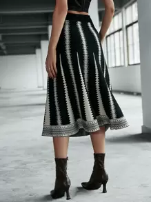 Seusyu Chevron Pattern High Waist Knit Skirt - Multicolor - View 2