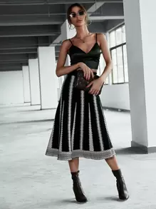 Seusyu Chevron Pattern High Waist Knit Skirt - Multicolor - View 5