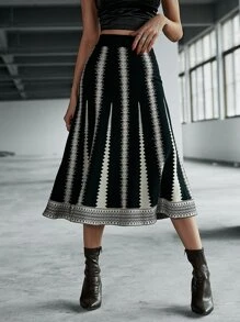 Seusyu Chevron Pattern High Waist Knit Skirt - Multicolor - View 6