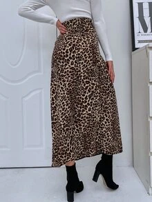 Elastic Waist Leopard A-Line Skirt - Multicolor - View 2
