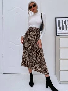 Elastic Waist Leopard A-Line Skirt - Multicolor - View 3