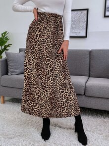 Elastic Waist Leopard A-Line Skirt - Multicolor - View 5