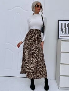 Elastic Waist Leopard A-Line Skirt - Multicolor - View 6