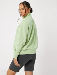 SHEIN Maternidad Pullover de hombros caídos con cremallera media - verde menta - Ver 2