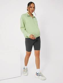 SHEIN Maternidad Pullover de hombros caídos con cremallera media - verde menta - Ver 3
