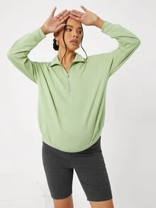 SHEIN Maternidad Pullover de hombros caídos con cremallera media - verde menta - Ver 4
