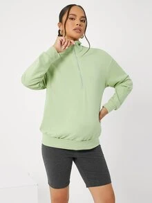 SHEIN Maternidad Pullover de hombros caídos con cremallera media - verde menta - Ver 5
