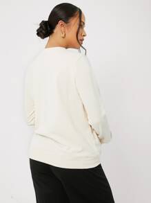 SHEIN Maternity Solid Round Neck Pullover, For Winter - Beige - View 2