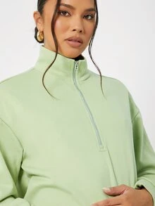 SHEIN Maternidad Pullover de hombros caídos con cremallera media - verde menta - Ver 6
