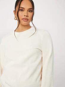 SHEIN Maternity Solid Round Neck Pullover, For Winter - Beige - View 4