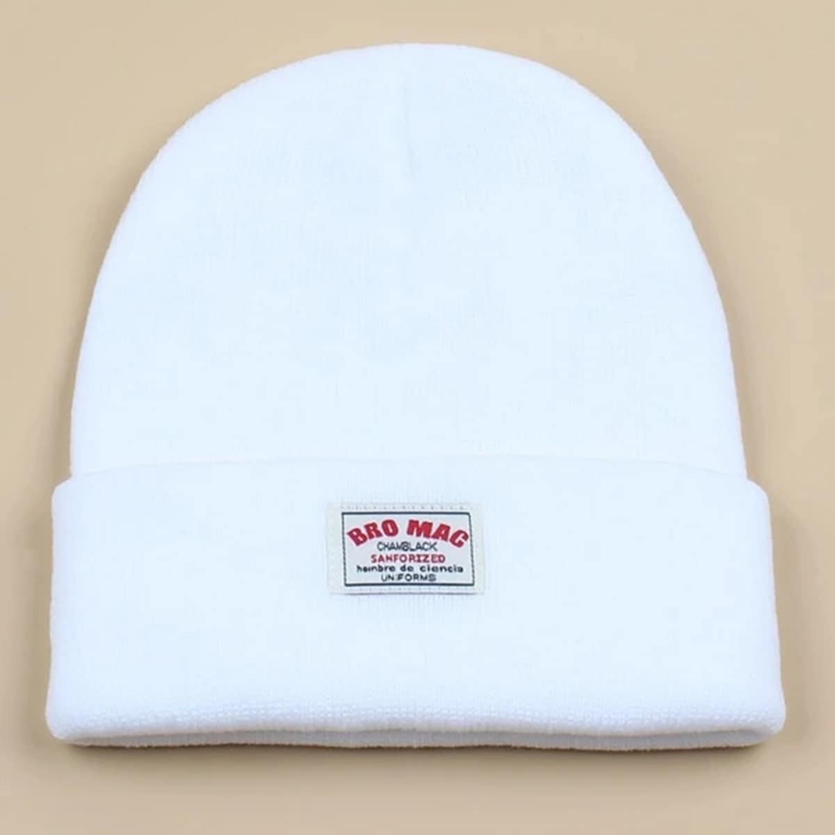 

Guys Letter Graphic Label Knit Beanie, White