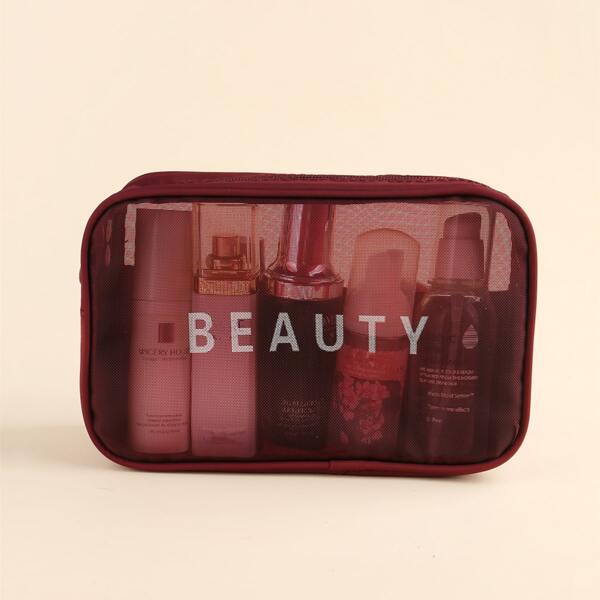

Mesh Square Makeup Bag, Burgundy
