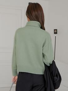 DAZY Áo len cổ lọ trễ vai trơn mùa đông - màu xanh lá - Xem 2