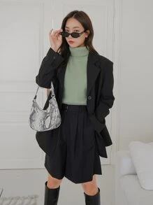 DAZY Áo len cổ lọ trễ vai trơn mùa đông - màu xanh lá - Xem 5