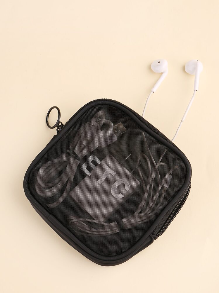 女士日常佩戴网眼方形化妆包 - 黑色 - 查看 2