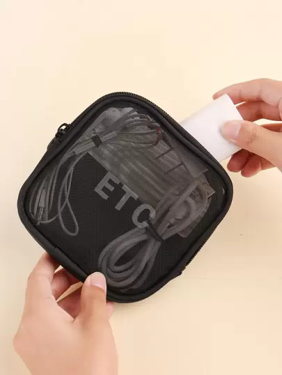 일상 용도의 여성용 메쉬 스퀘어 메이크업 가방