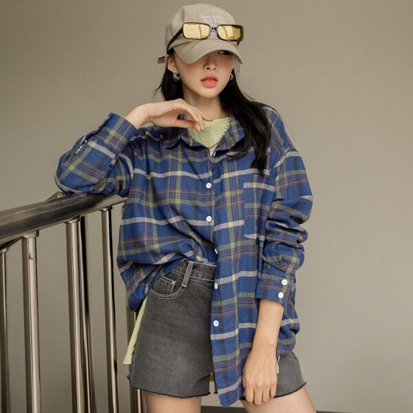 

Plaid Button Front Blouse, Multicolor