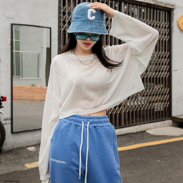 

Drop Shoulder Crop Oversized Top, White