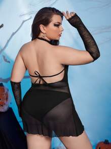 Plus Halloween Print Halter Slips - Black - View 2