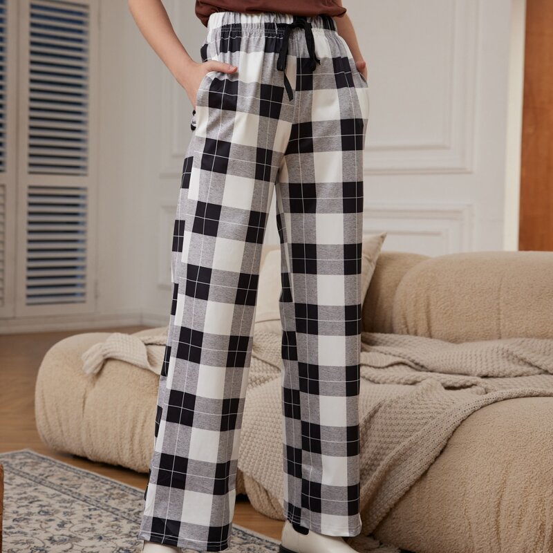

Drawstring Waist Plaid Pants, Multicolor