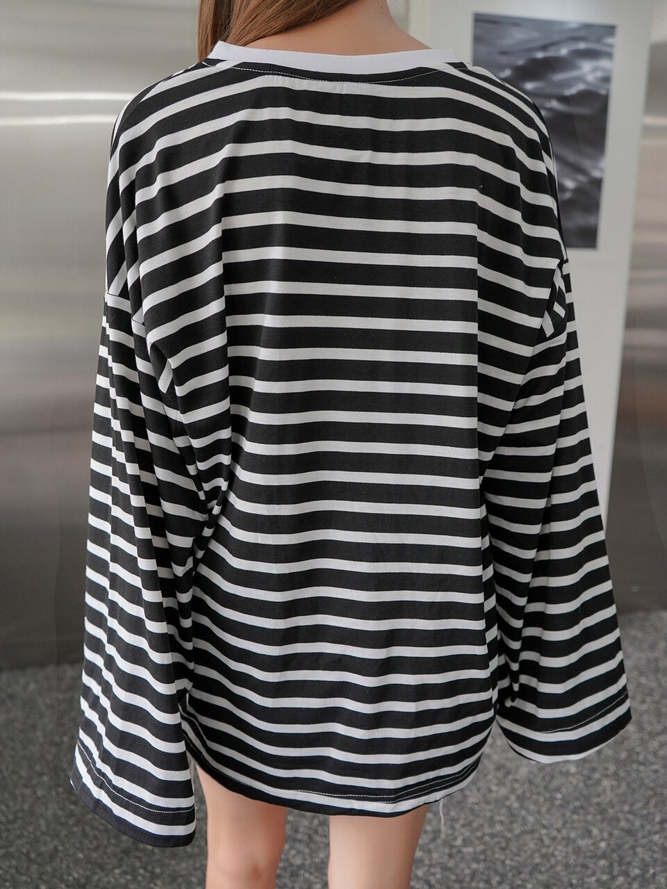 Striped Print Drop Shoulder Tee
