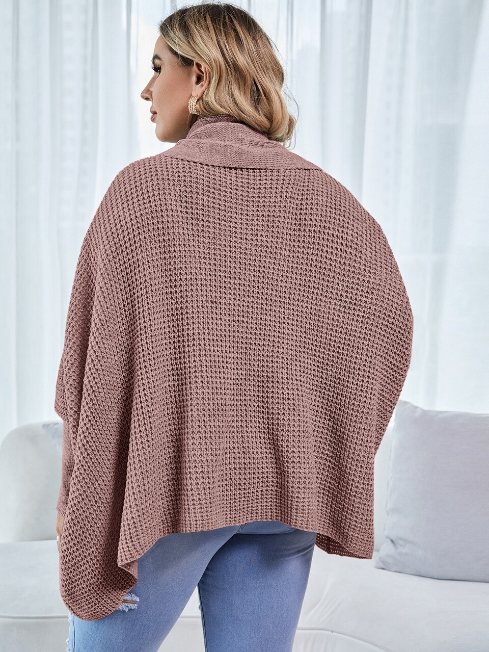 Plus Size Solid Batwing Sleeve Cardigan