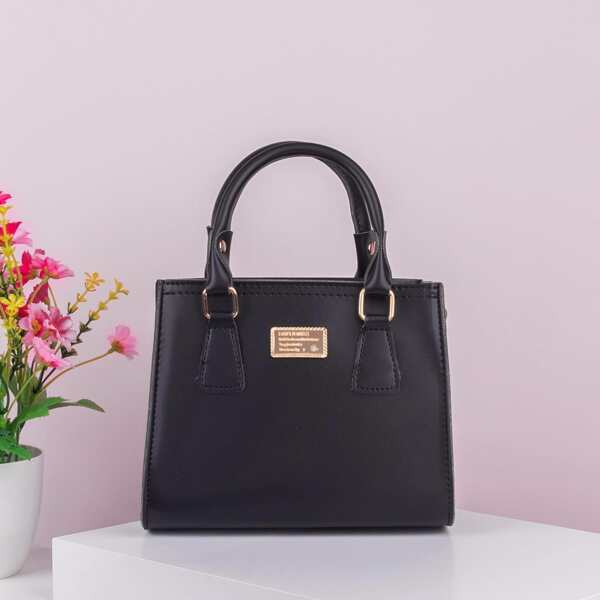 

Minimalist Metal Patch Square Bag, Black