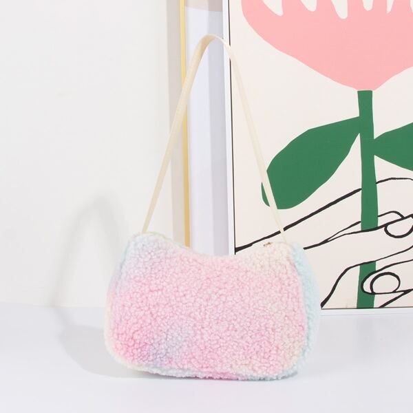 

Fuzzy Tie Dye Pattern Flap Square Bag, Pink