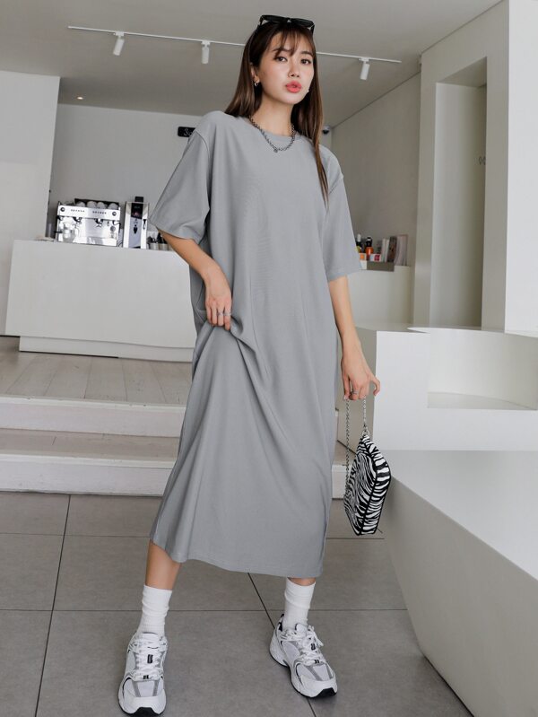 DAZY Solid Drop Shoulder Tee Dress,Casual Women Dresses