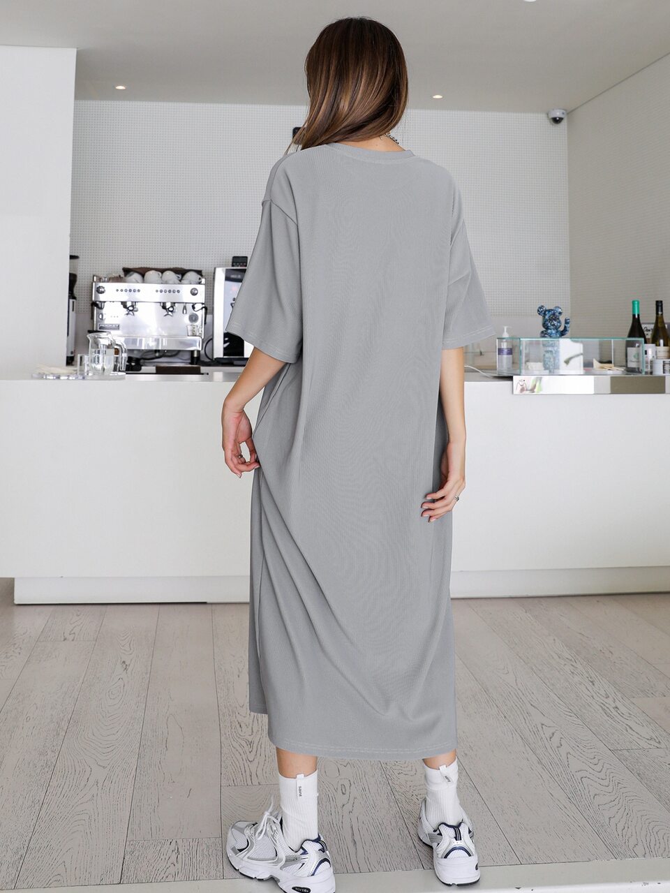 Solid Drop Shoulder Tee Dress,Casual Women Dresses