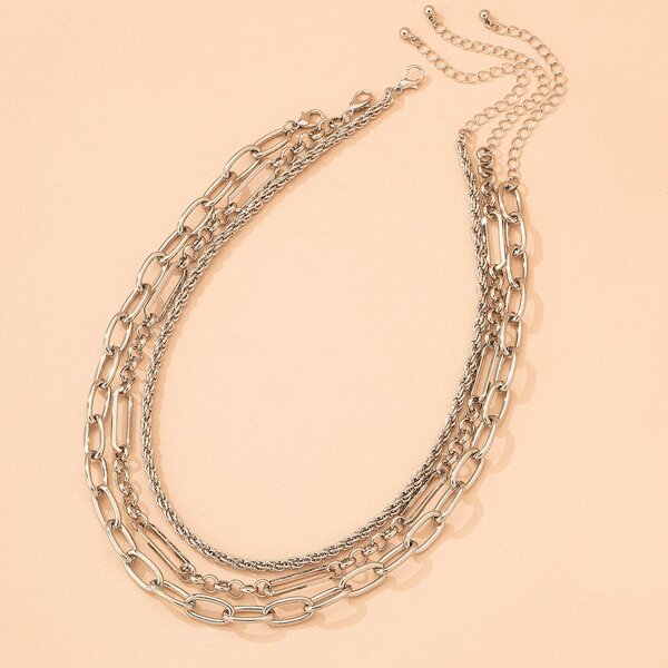 

3pcs Simple Chain Necklace, Silver
