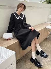 DAZY Đầm viền lá sen Thanh lịch - màu đen - Xem 1