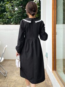 DAZY Đầm viền lá sen Thanh lịch - màu đen - Xem 2