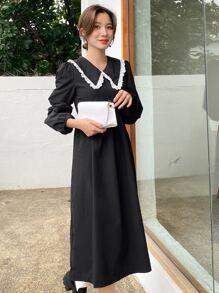 DAZY Đầm viền lá sen Thanh lịch - màu đen - Xem 3