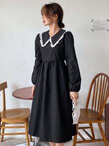 DAZY Đầm viền lá sen Thanh lịch - màu đen - Xem 4