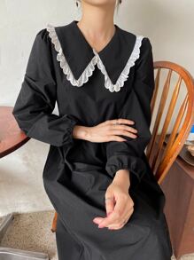 DAZY Đầm viền lá sen Thanh lịch - màu đen - Xem 5