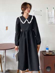 DAZY Đầm viền lá sen Thanh lịch - màu đen - Xem 6