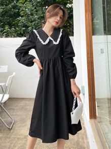 DAZY Đầm viền lá sen Thanh lịch - màu đen - Xem 7