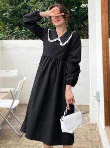 DAZY Đầm viền lá sen Thanh lịch - màu đen - Xem 8