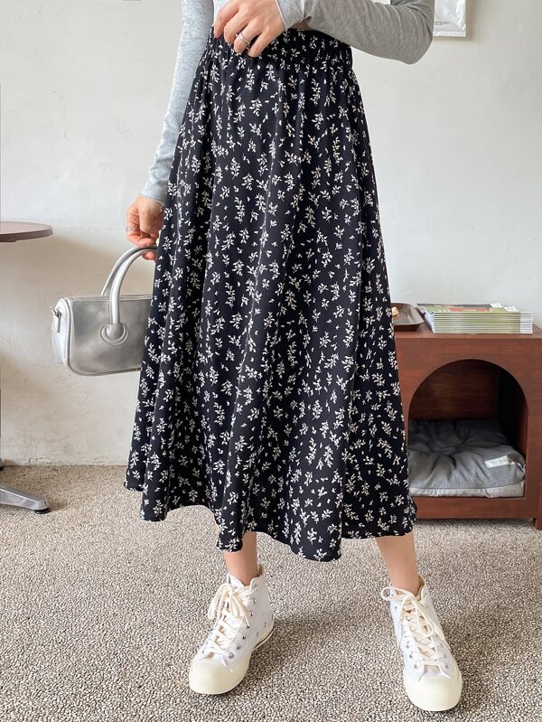 DAZY High Waist Ditsy Floral Skirt,Ruffle Fall