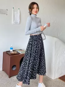 DAZY High Waist Ditsy Floral Skirt,Ruffle Fall