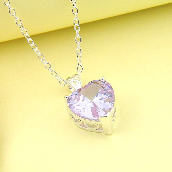 

Heart Crystal Charm Necklace, Mauve purple