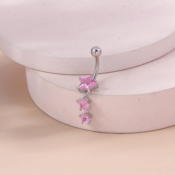 

Zircon Star Navel Belly Ring, Pink